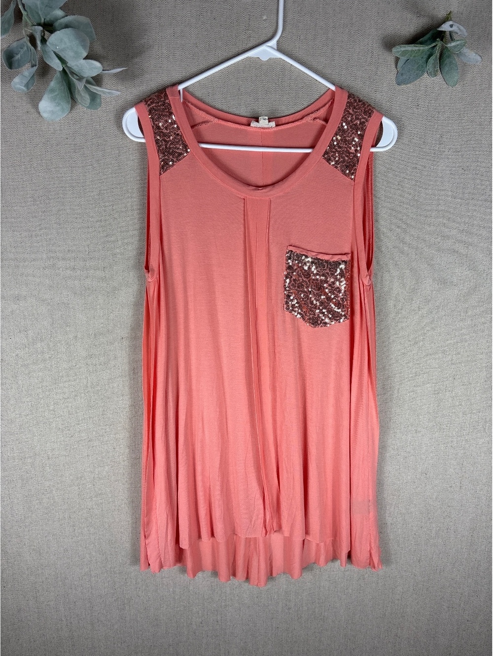 Pol > Peach Sequin Sleeveless Tank Top Small